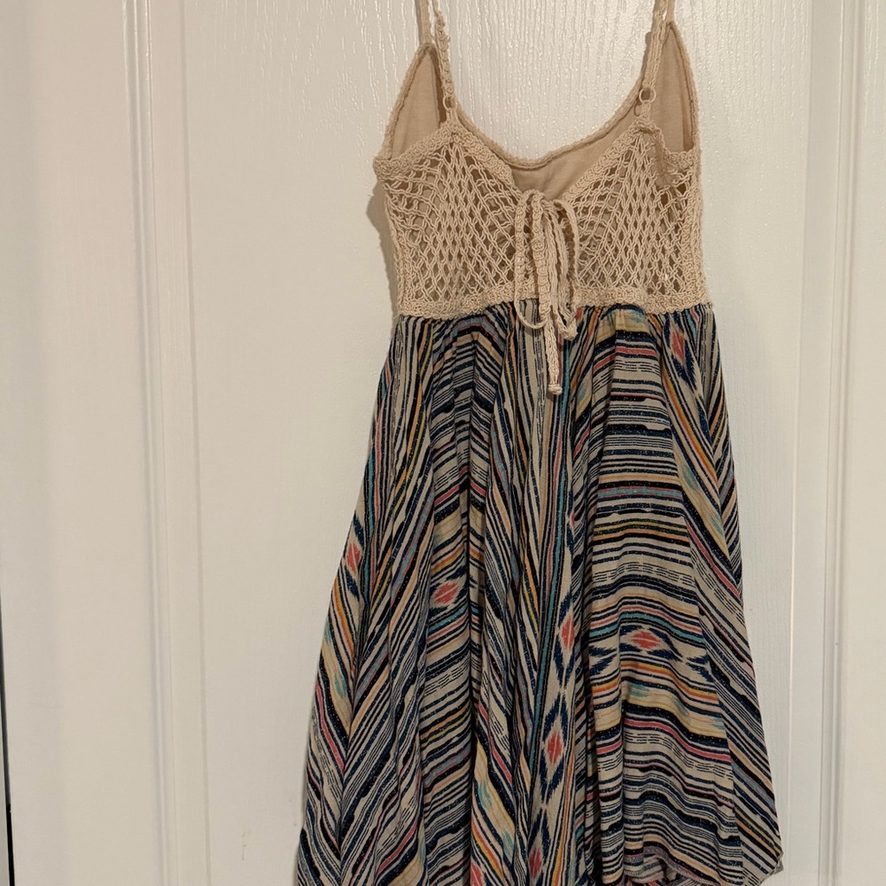 Surf Gypsy Beige Crochet Bodice Striped Multicolor Mini Dress - Picture 2 of 3